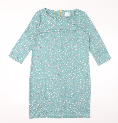VILA Womens Blue Geometric Polyester T-Shirt Dress Size M Round Neck Pullover - Leaves