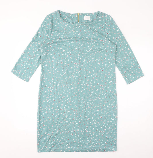 VILA Womens Blue Geometric Polyester T-Shirt Dress Size M Round Neck Pullover - Leaves