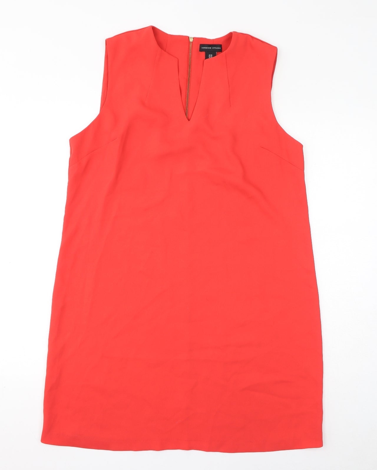 Adrienne Vittadini Womens Red Polyester Tank Dress Size 12 V-Neck Zip