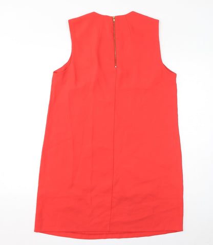 Adrienne Vittadini Womens Red Polyester Tank Dress Size 12 V-Neck Zip