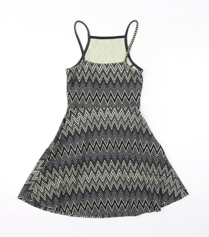 Topshop Womens Black Geometric Polyester Fit & Flare Size 4 Square Neck Pullover - Zigzag