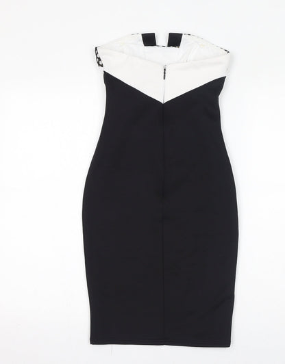 Lipsy Womens Black Colourblock Polyamide Bodycon Size 6 Off the Shoulder Zip - Mesh