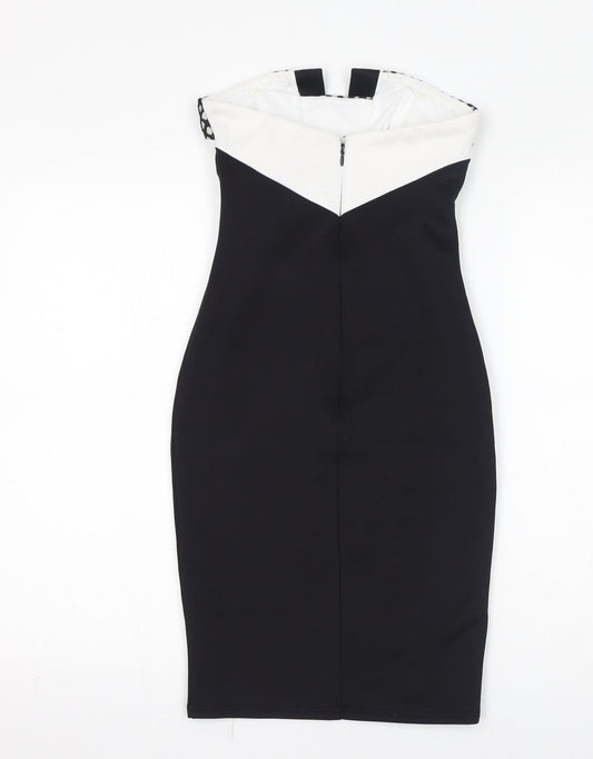 Lipsy Womens Black Colourblock Polyamide Bodycon Size 6 Off the Shoulder Zip - Mesh