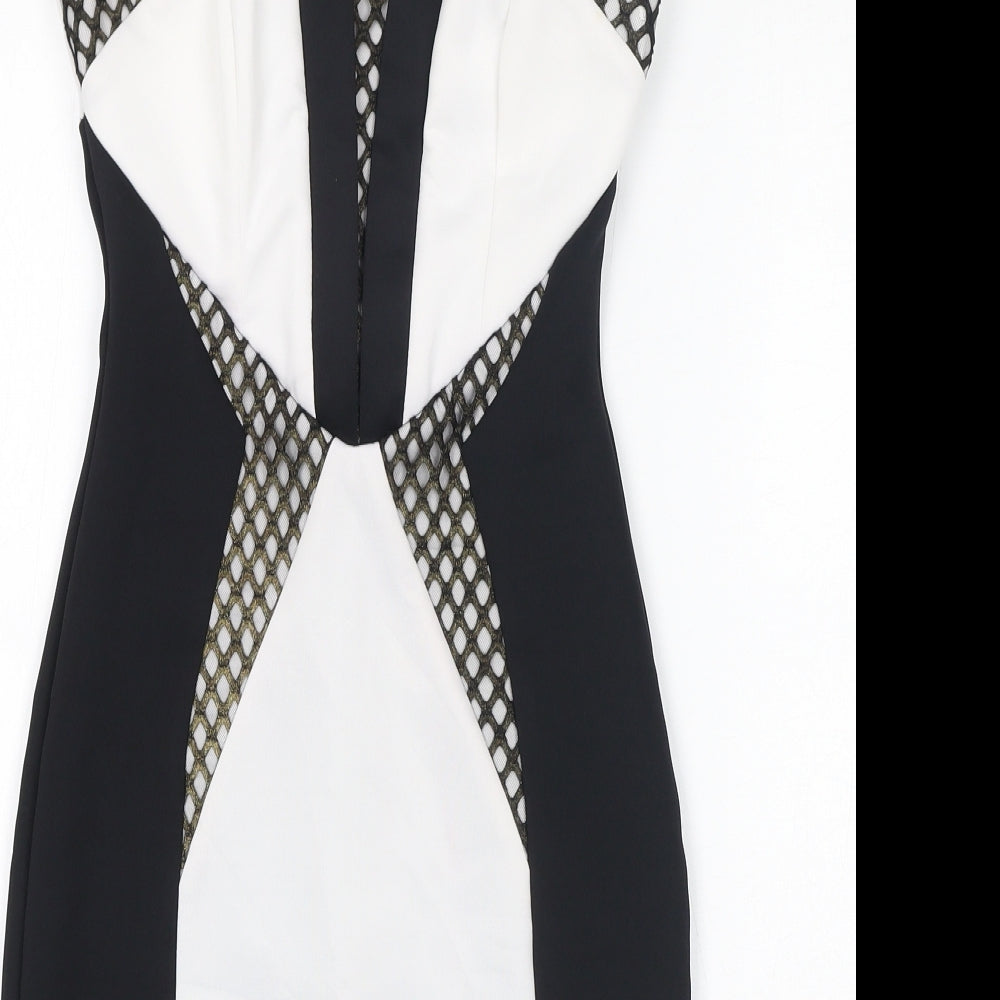 Lipsy Womens Black Colourblock Polyamide Bodycon Size 6 Off the Shoulder Zip - Mesh