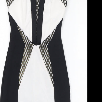 Lipsy Womens Black Colourblock Polyamide Bodycon Size 6 Off the Shoulder Zip - Mesh
