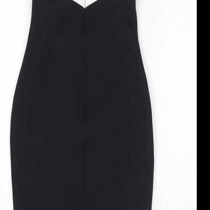 Lipsy Womens Black Colourblock Polyamide Bodycon Size 6 Off the Shoulder Zip - Mesh