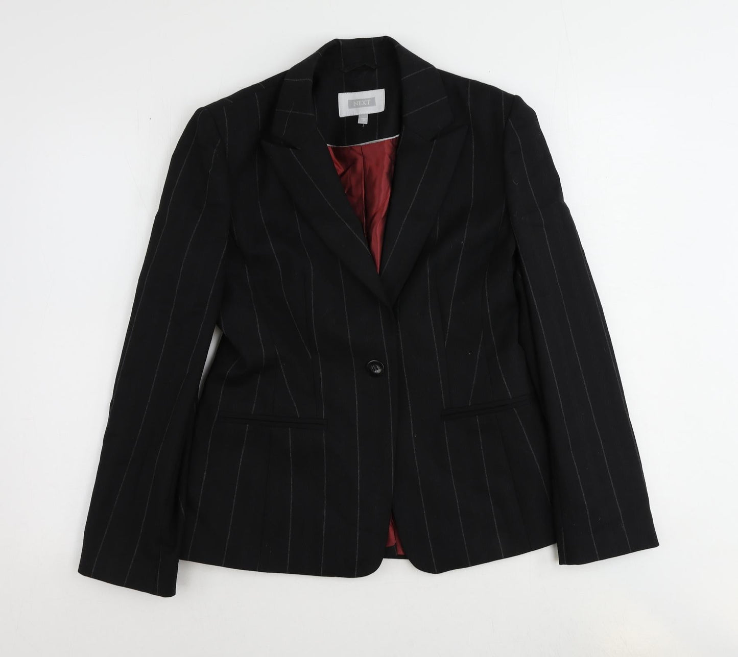 NEXT Womens Black Striped Wool Jacket Suit Jacket Size 10