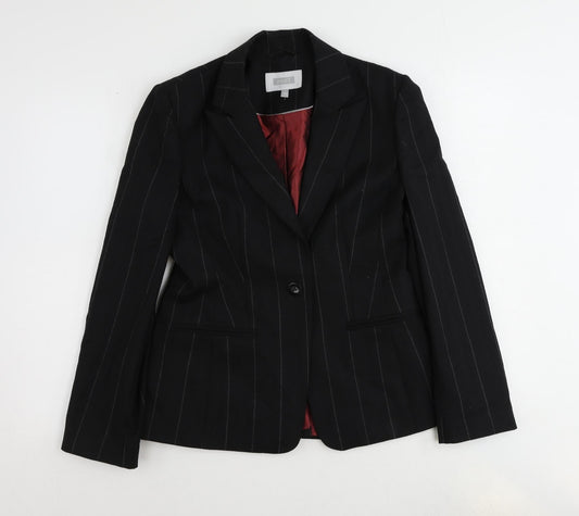 NEXT Womens Black Striped Wool Jacket Suit Jacket Size 10