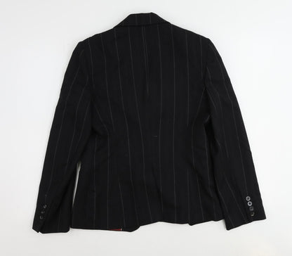 NEXT Womens Black Striped Wool Jacket Suit Jacket Size 10