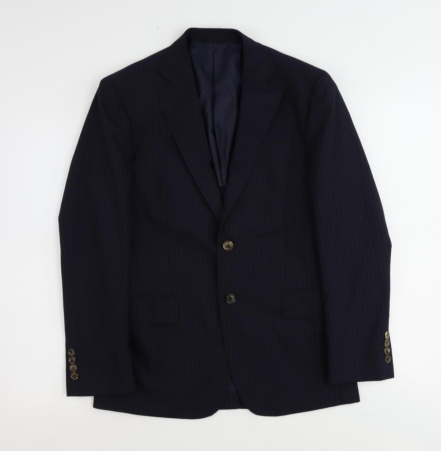 James Anderson Mens Blue Striped Polyester Jacket Suit Jacket Size 34 Regular