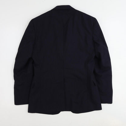 James Anderson Mens Blue Striped Polyester Jacket Suit Jacket Size 34 Regular