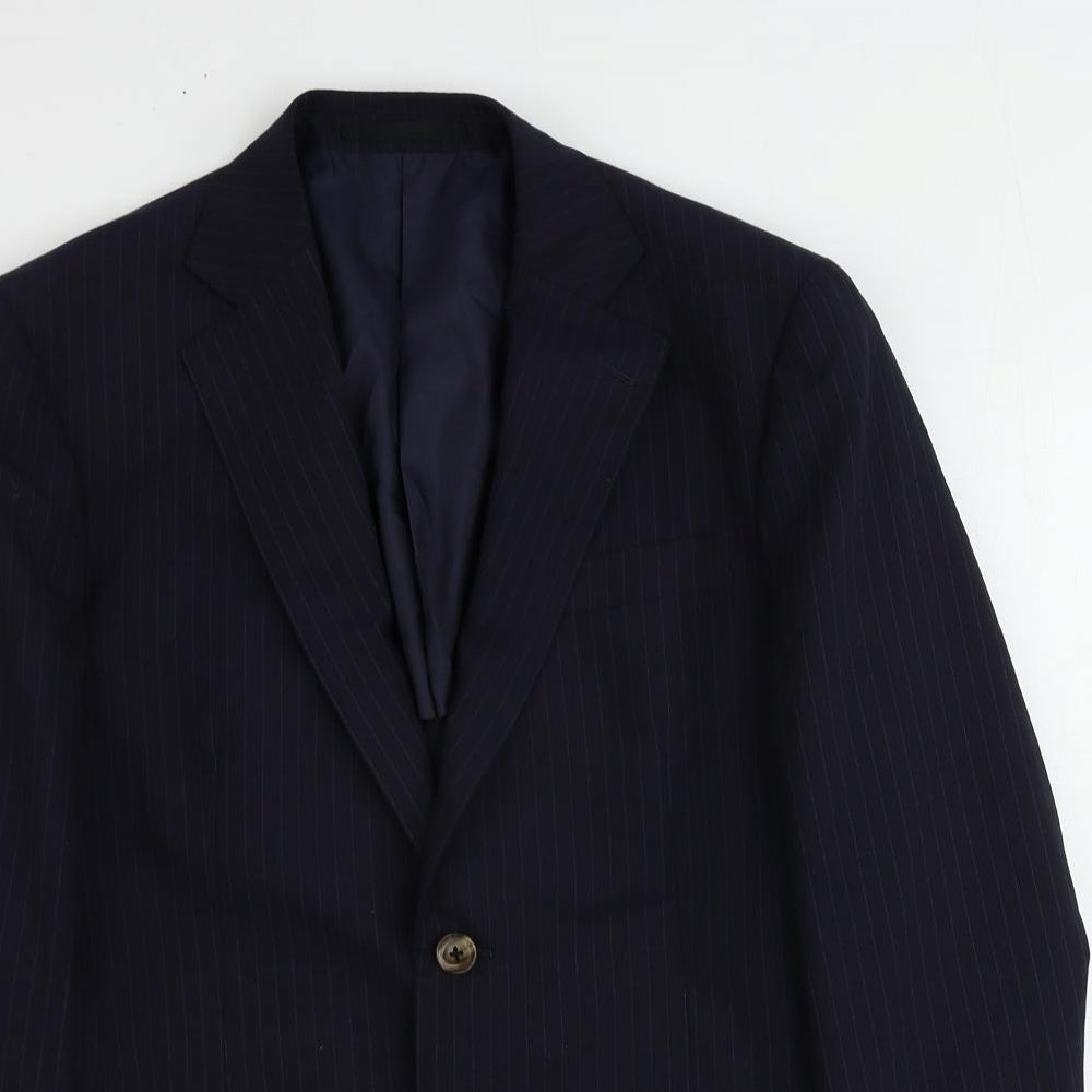 James Anderson Mens Blue Striped Polyester Jacket Suit Jacket Size 34 Regular