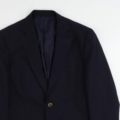 James Anderson Mens Blue Striped Polyester Jacket Suit Jacket Size 34 Regular