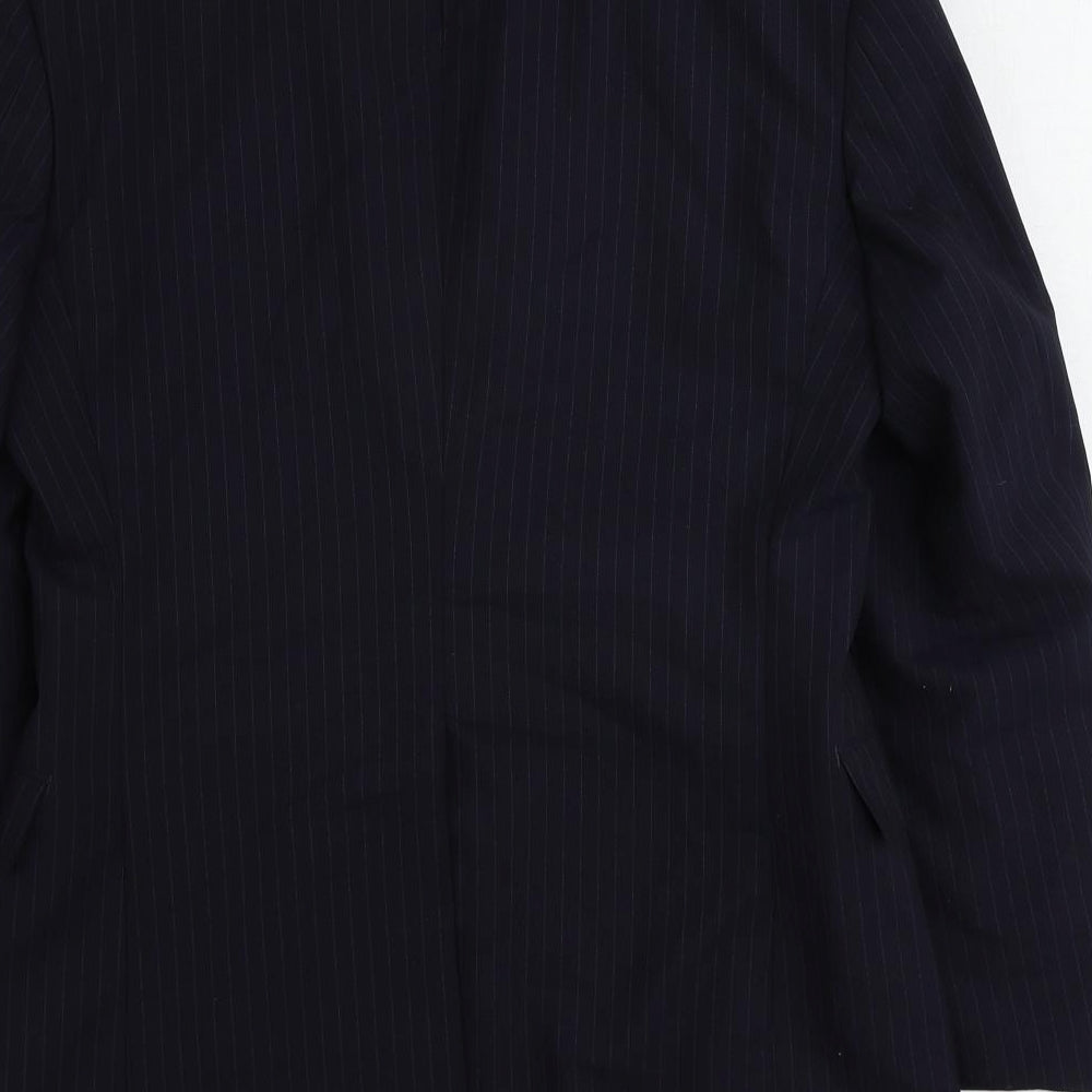 James Anderson Mens Blue Striped Polyester Jacket Suit Jacket Size 34 Regular