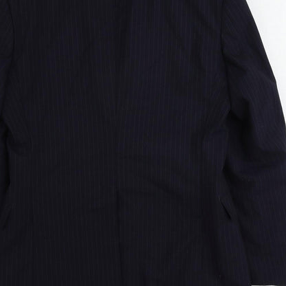 James Anderson Mens Blue Striped Polyester Jacket Suit Jacket Size 34 Regular