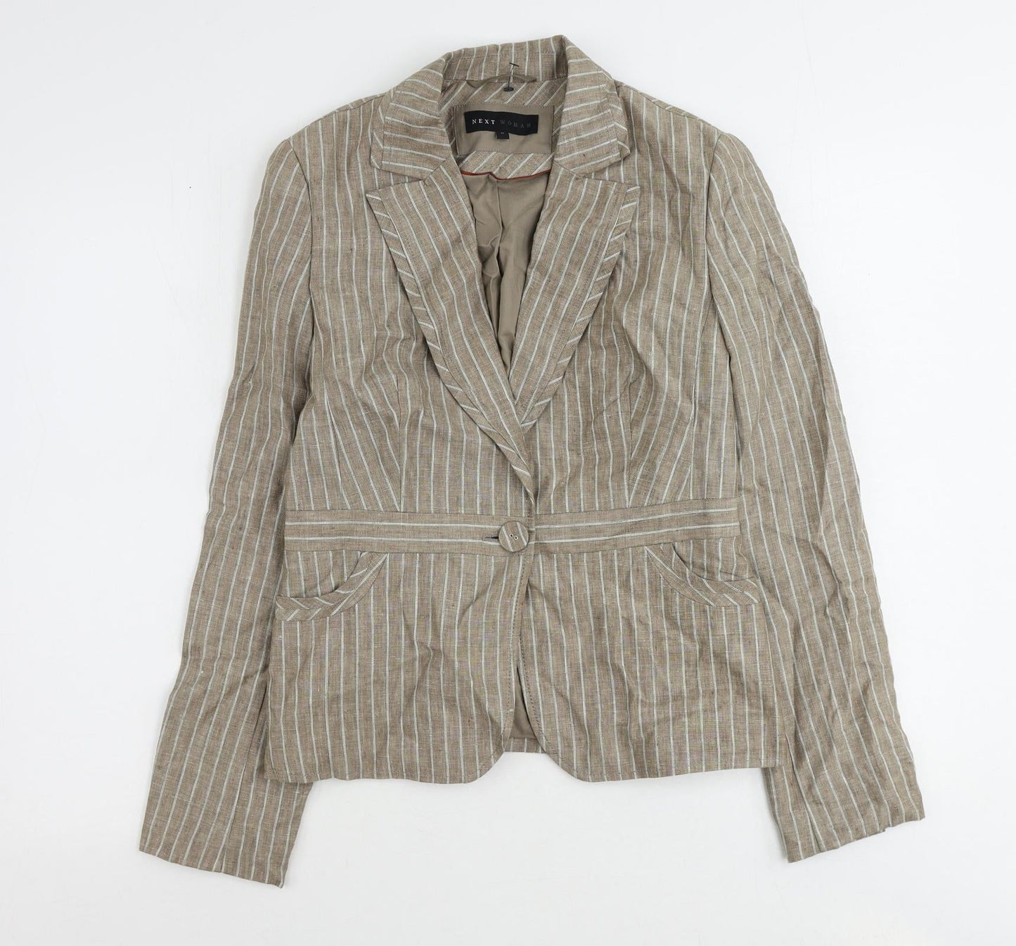 NEXT Womens Brown Striped Linen Jacket Suit Jacket Size 10
