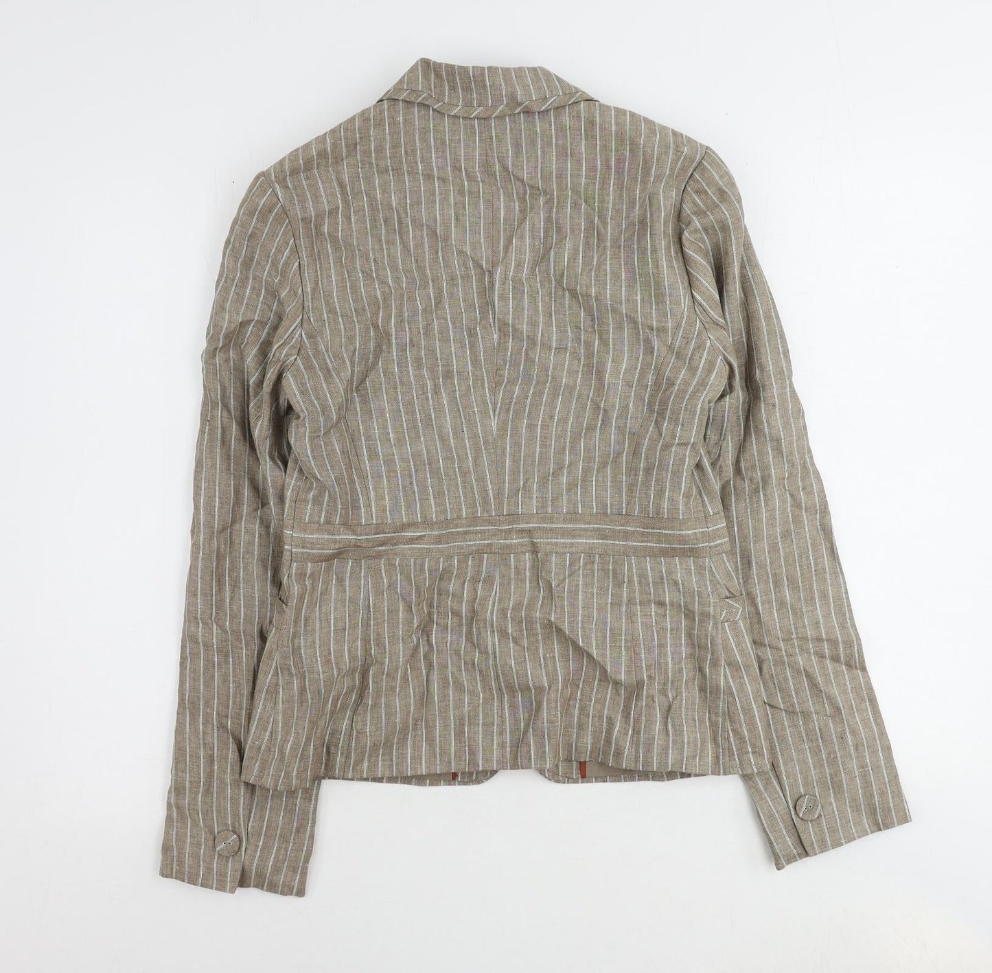 NEXT Womens Brown Striped Linen Jacket Suit Jacket Size 10
