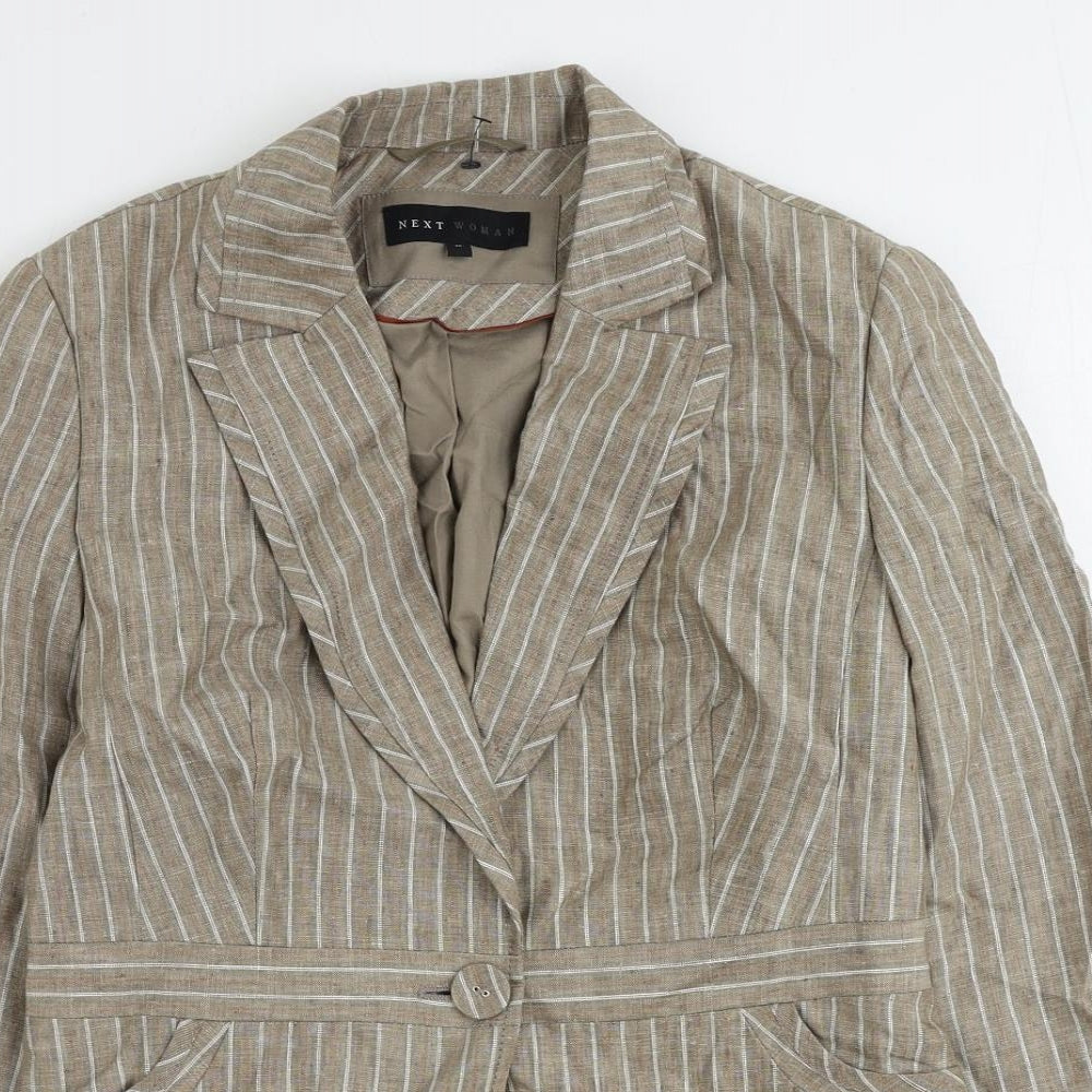 NEXT Womens Brown Striped Linen Jacket Suit Jacket Size 10