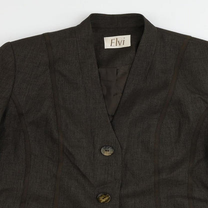 ELVI Womens Brown Jacket Blazer Size 16 Button