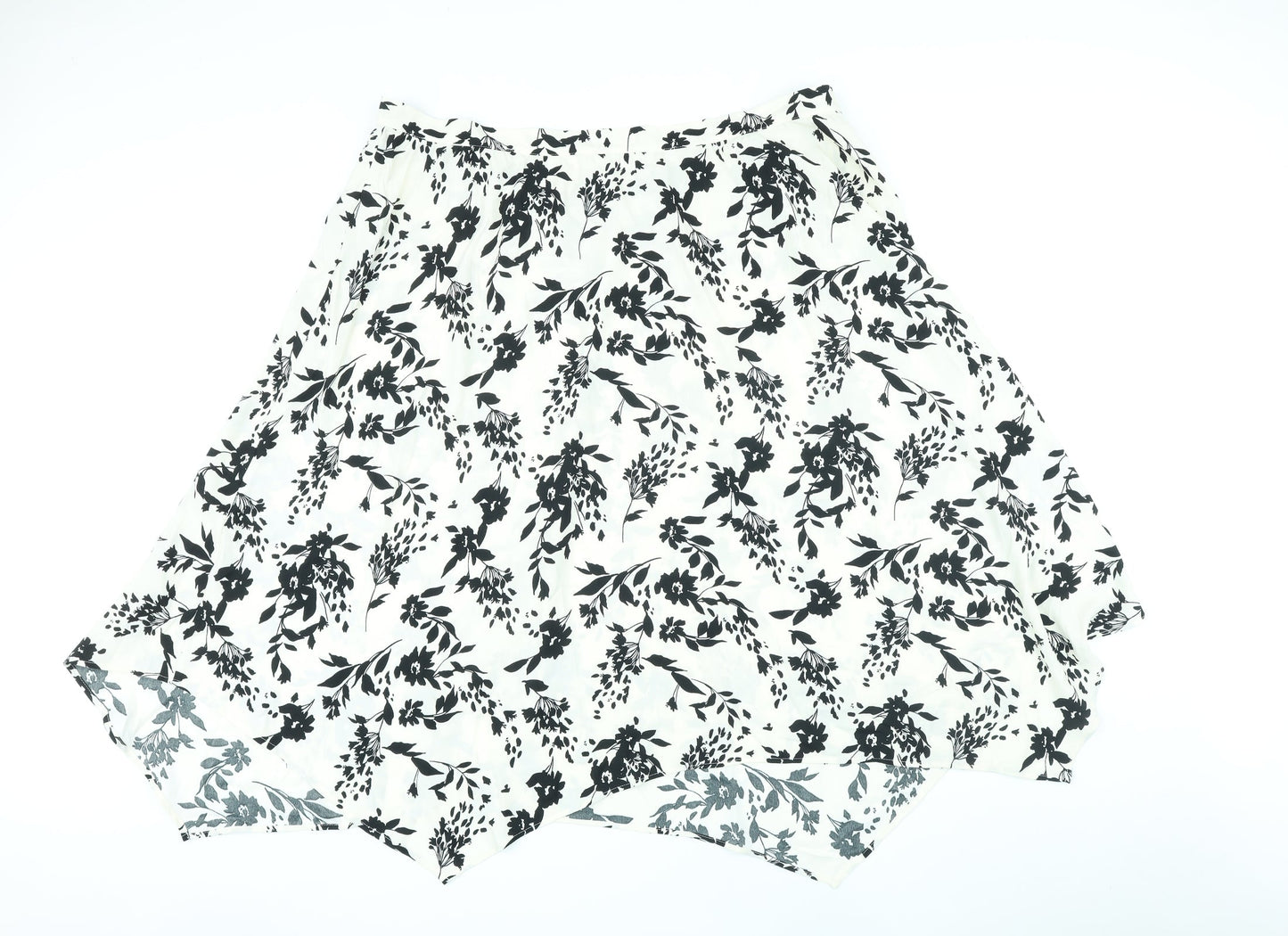 Marks and Spencer Womens Ivory Floral Polyester A-Line Skirt Size 24 Zip