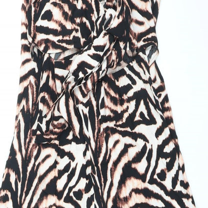 Marks and Spencer Womens Brown Animal Print Viscose Maxi Size 12 V-Neck Pullover - Tiger Print, Front Slit