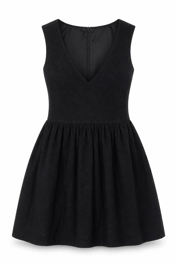Zara Womens Black Floral Cotton Fit & Flare Size L V-Neck Zip - Embraided