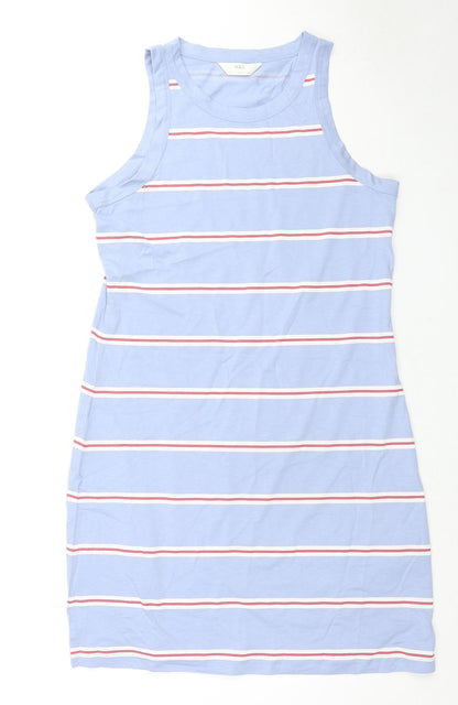 Marks and Spencer Womens Blue Striped Cotton Tank Dress Size M Round Neck Pullover