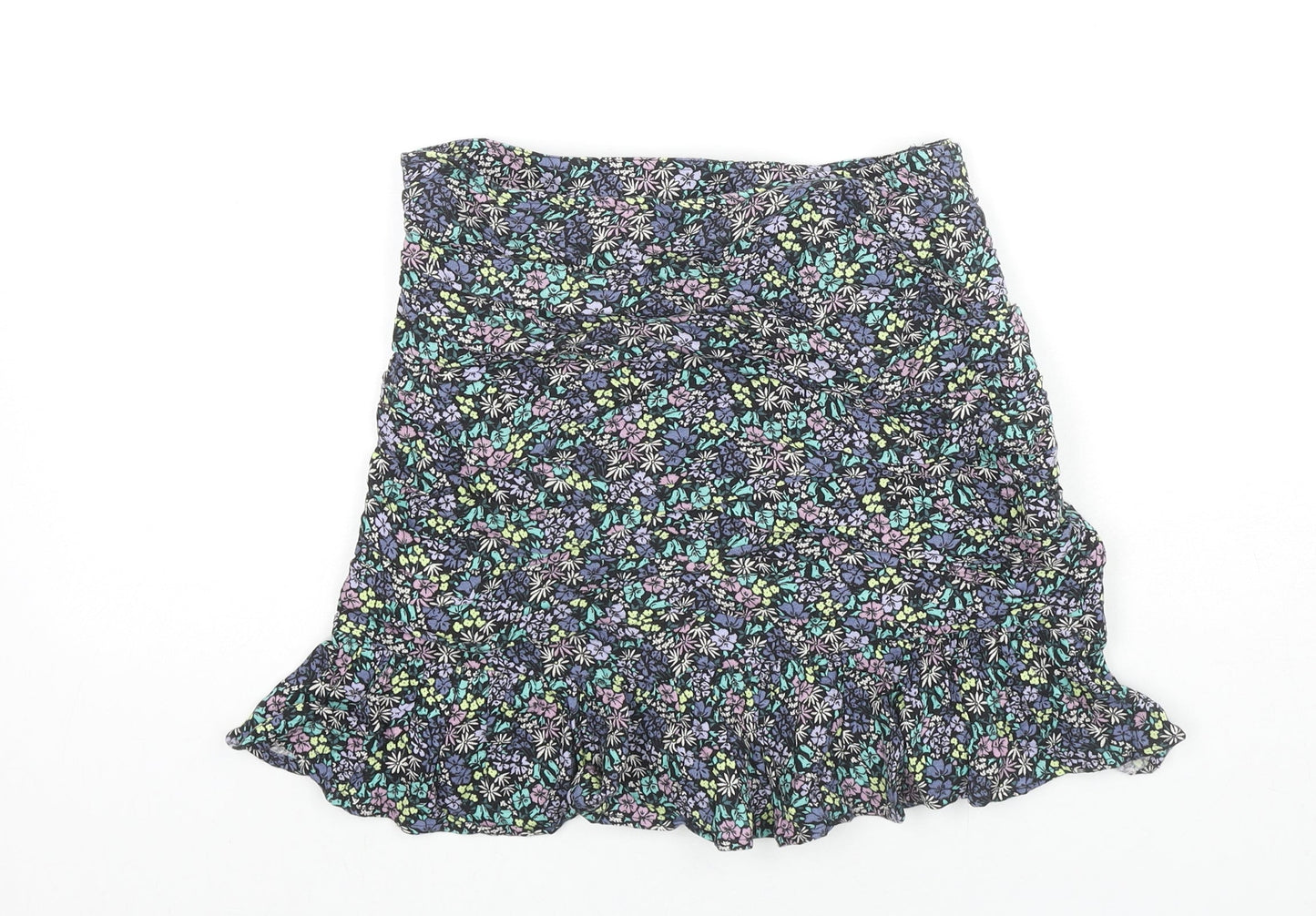 Marks and Spencer Girls Multicoloured Floral Viscose Pleated Skirt Size 12-13 Years Regular Zip