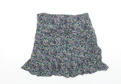 Marks and Spencer Girls Multicoloured Floral Viscose Pleated Skirt Size 12-13 Years Regular Zip