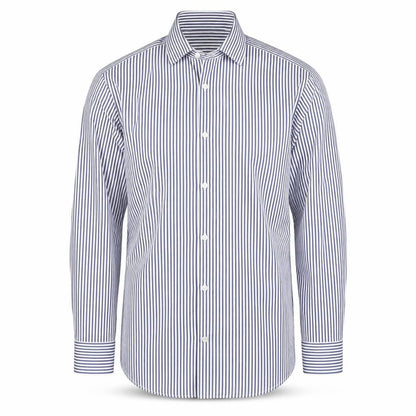 Marks and Spencer Mens Blue Striped Cotton Button-Up Size 14.5 Collared Button - Collar 14.5''