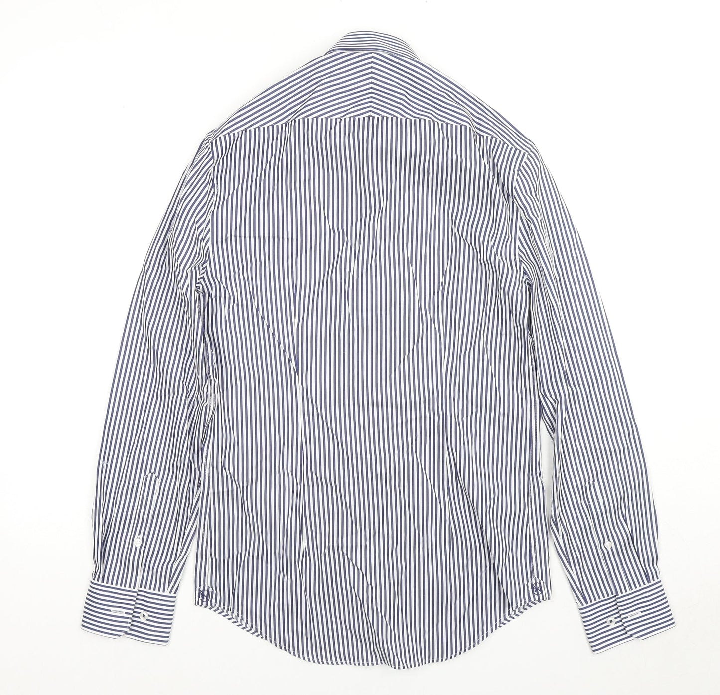 Marks and Spencer Mens Blue Striped Cotton Button-Up Size 14.5 Collared Button - Collar 14.5''