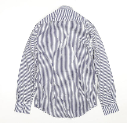 Marks and Spencer Mens Blue Striped Cotton Button-Up Size 14.5 Collared Button - Collar 14.5''