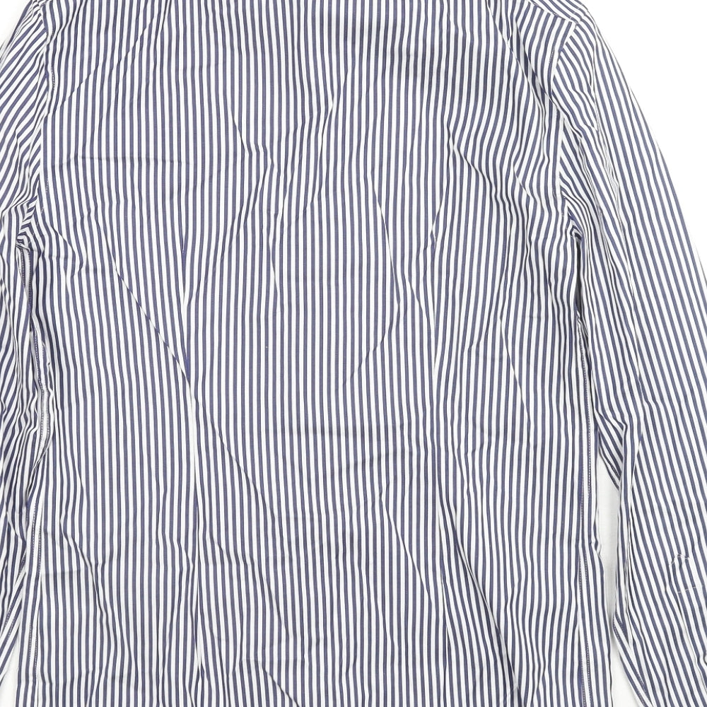 Marks and Spencer Mens Blue Striped Cotton Button-Up Size 14.5 Collared Button - Collar 14.5''