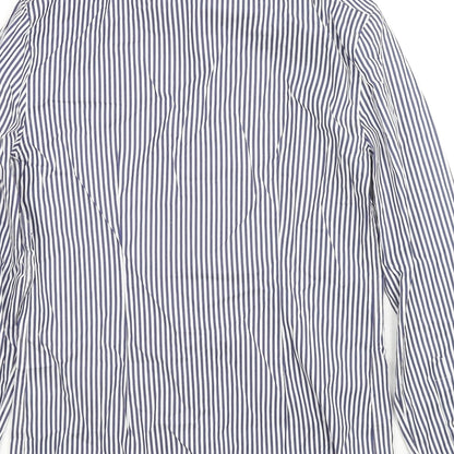 Marks and Spencer Mens Blue Striped Cotton Button-Up Size 14.5 Collared Button - Collar 14.5''