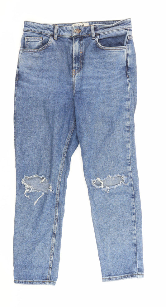 New Look Womens Blue Cotton Mom Jeans Size 30 L25 in Regular Zip - Pockets