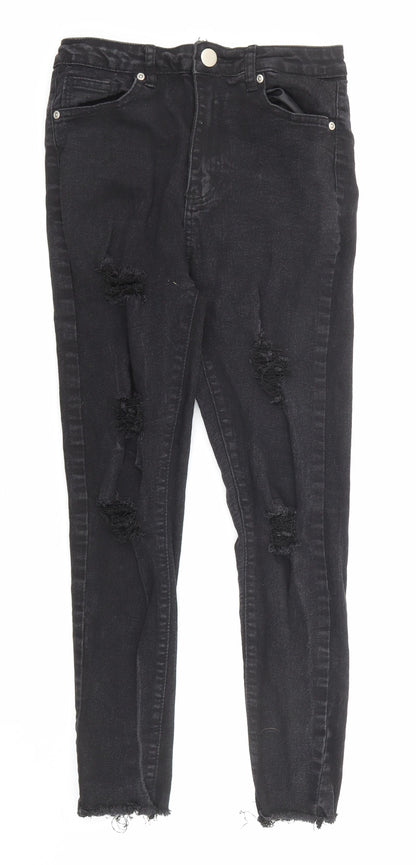 Boohoo Womens Black Cotton Skinny Jeans Size 10 L24 in Regular Zip - Pockets