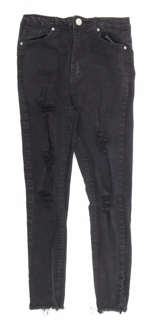 Boohoo Womens Black Cotton Skinny Jeans Size 10 L24 in Regular Zip - Pockets