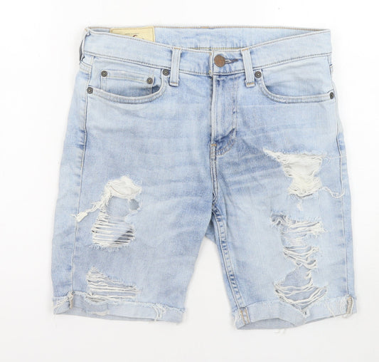 Hollister Mens Blue Cotton Bermuda Shorts Size 28 in L7 in Regular Zip - Pockets