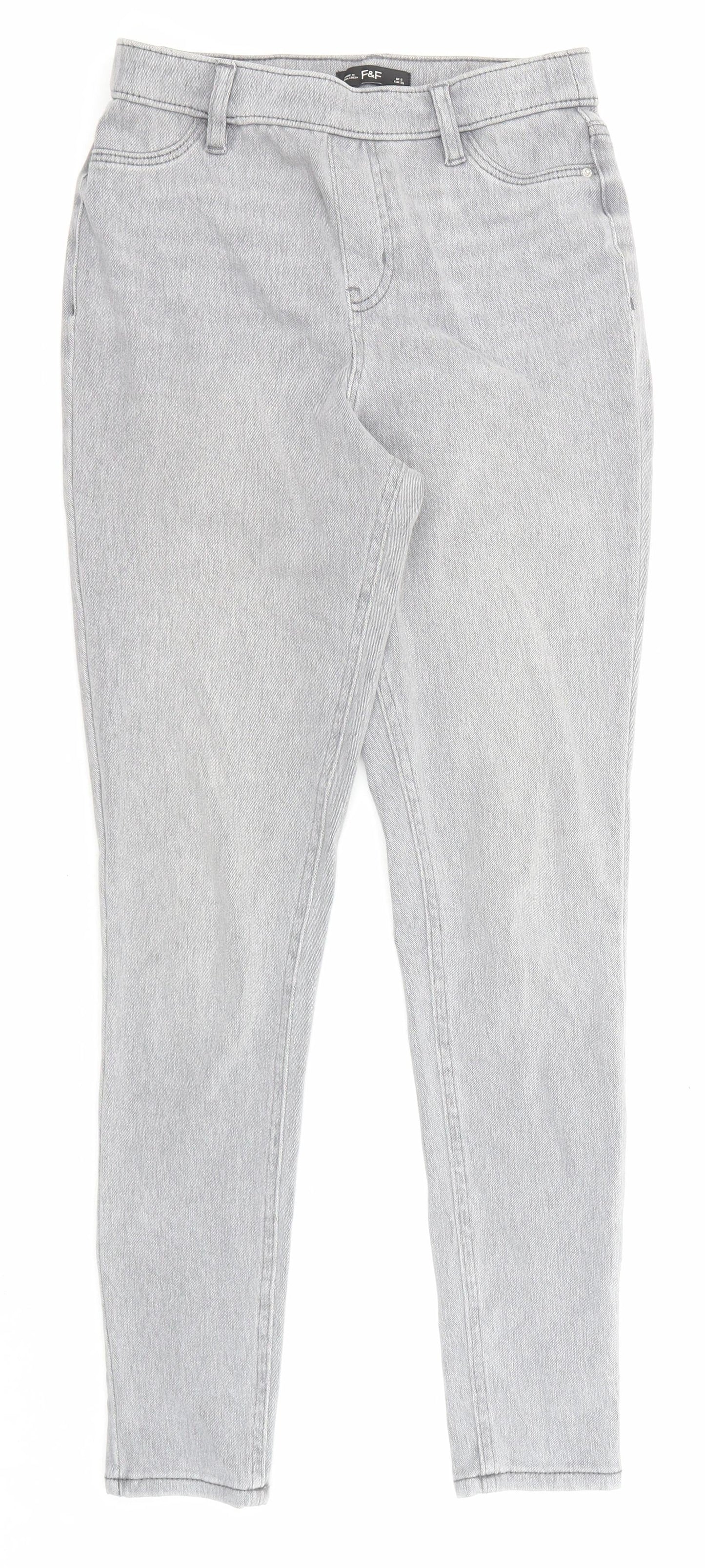 F&F Womens Grey Cotton Skinny Jeans Size 8 L28 in Regular Zip