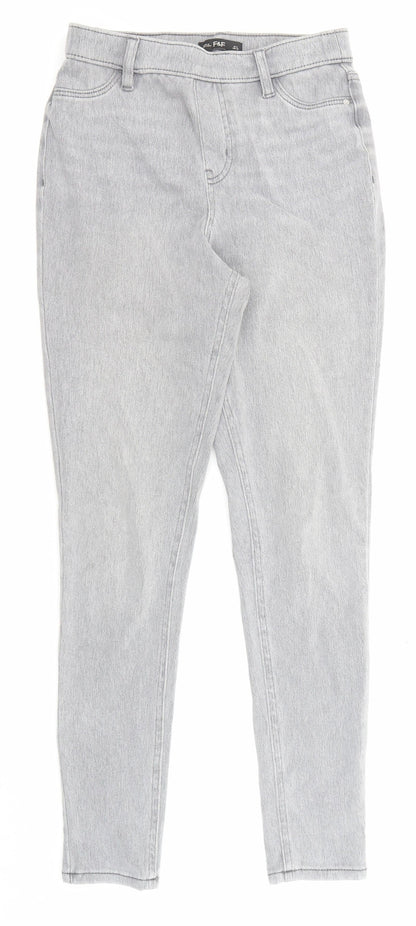 F&F Womens Grey Cotton Skinny Jeans Size 8 L28 in Regular Zip
