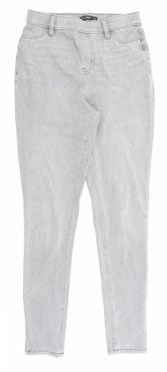 F&F Womens Grey Cotton Skinny Jeans Size 8 L28 in Regular Zip
