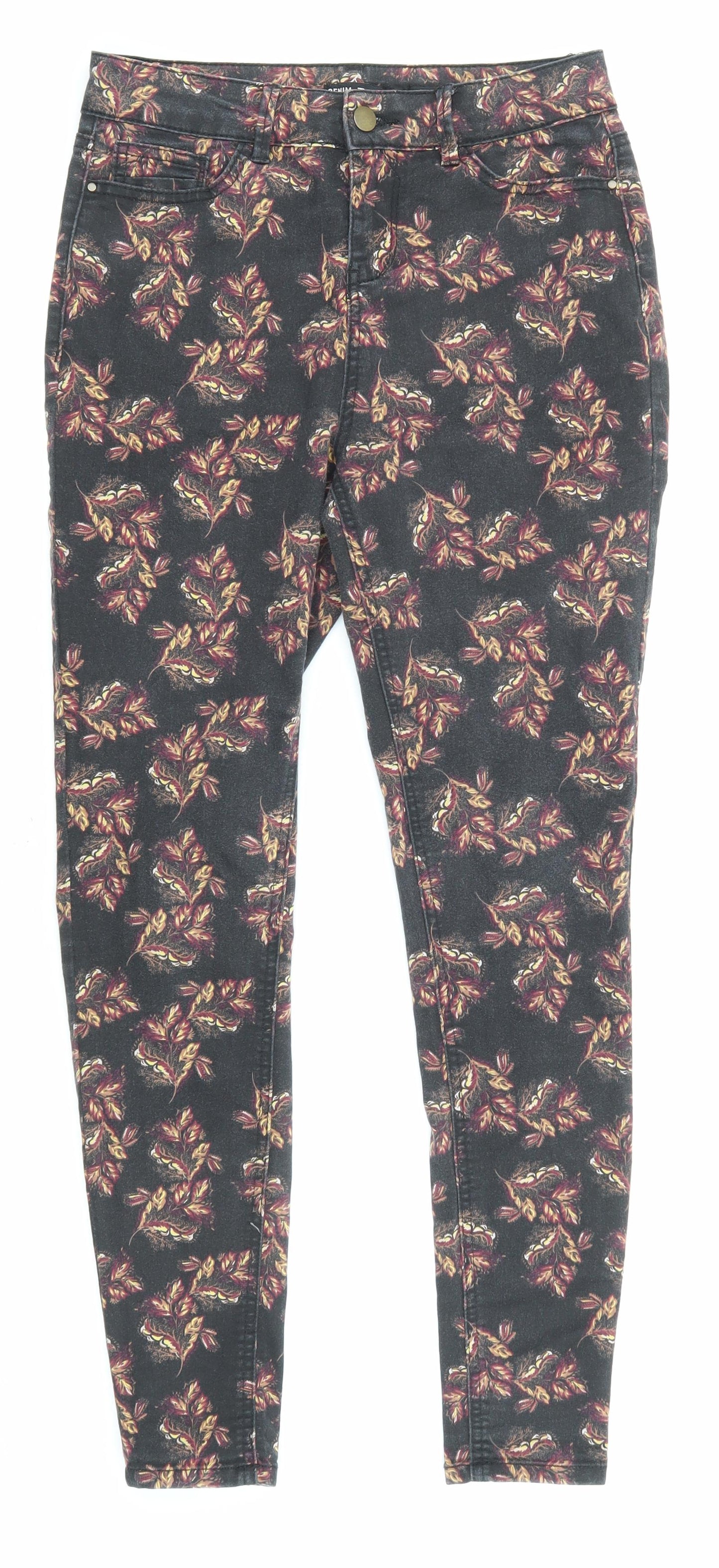 TU Womens Black Floral Cotton Skinny Jeans Size 8 L26 in Regular Zip - Pockets