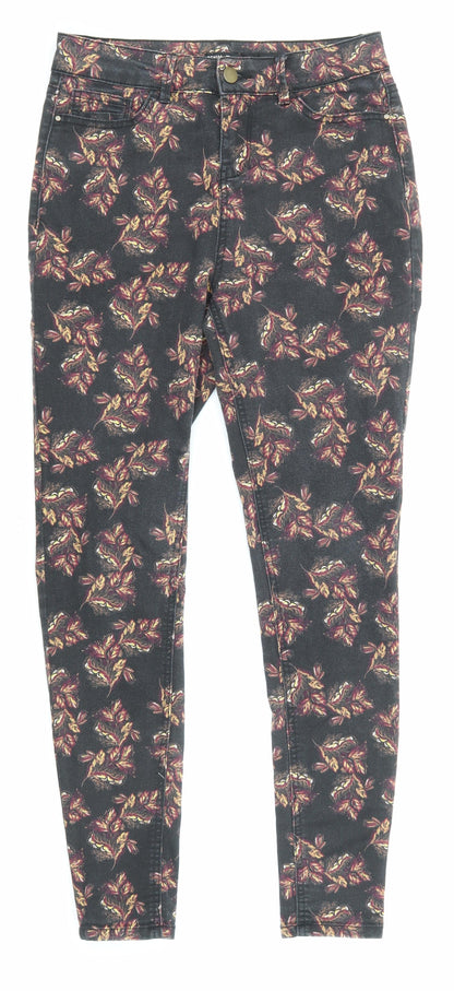 TU Womens Black Floral Cotton Skinny Jeans Size 8 L26 in Regular Zip - Pockets