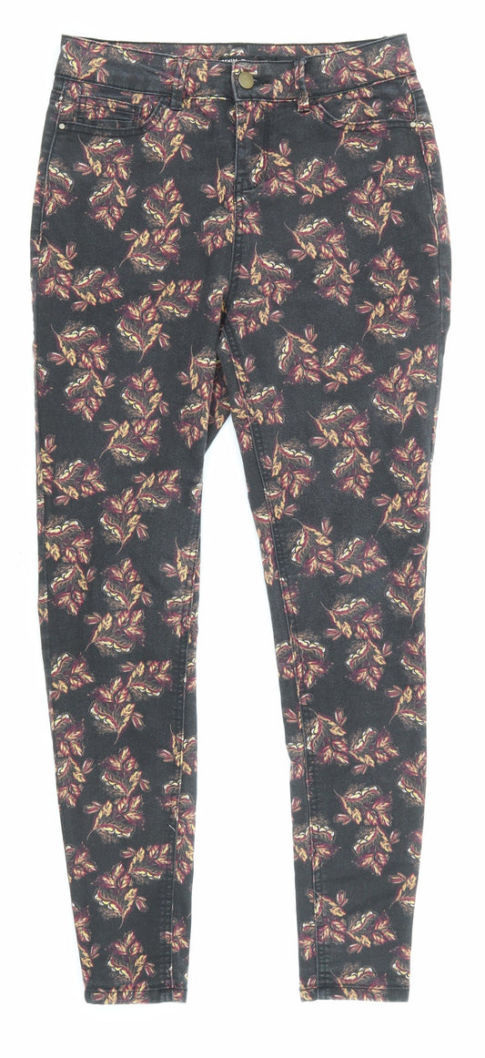 TU Womens Black Floral Cotton Skinny Jeans Size 8 L26 in Regular Zip - Pockets