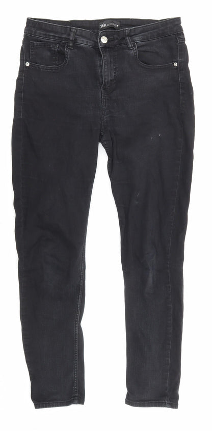 Zara Womens Black Cotton Skinny Jeans Size 12 L25 in Regular Zip - Pockets