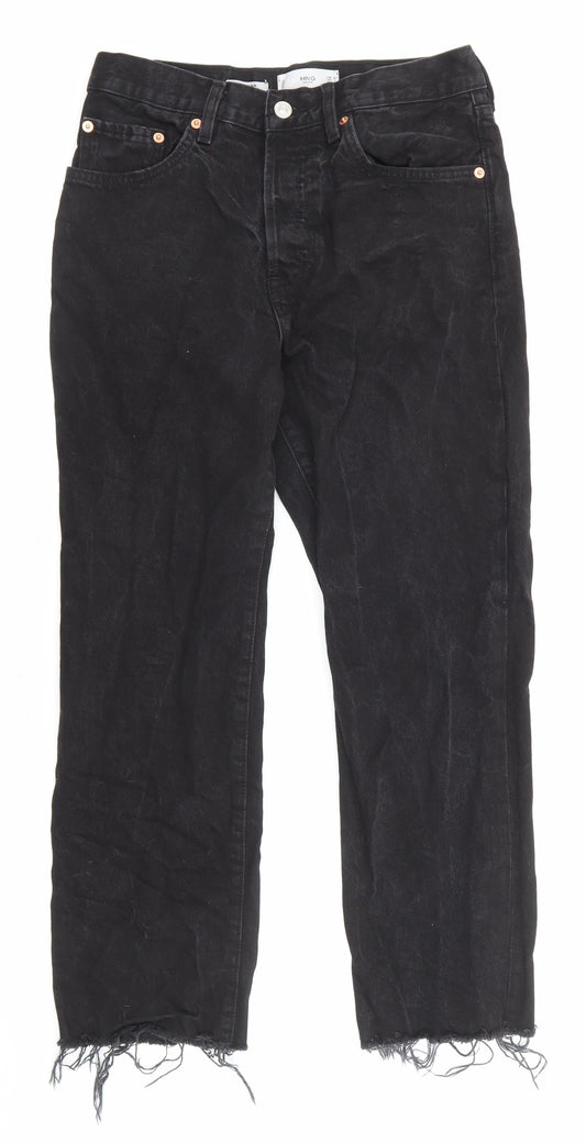 Mango Womens Black Cotton Straight Jeans Size 12 L25 in Regular Zip - Pockets