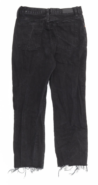 Mango Womens Black Cotton Straight Jeans Size 12 L25 in Regular Zip - Pockets