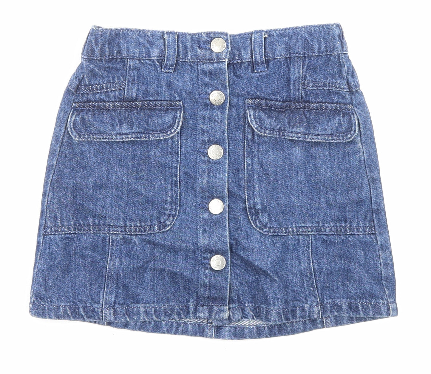George Girls Blue Cotton A-Line Set Size 8-9 Years Regular Button - Pockets