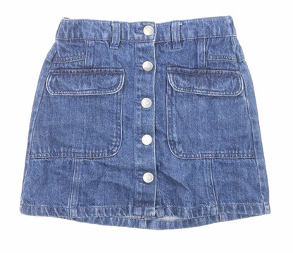 George Girls Blue Cotton A-Line Set Size 8-9 Years Regular Button - Pockets