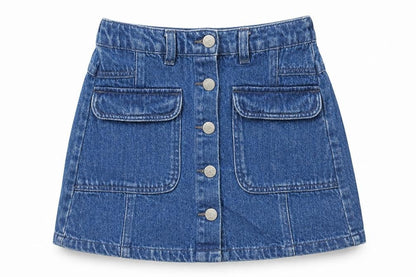 George Girls Blue Cotton A-Line Set Size 8-9 Years Regular Button - Pockets